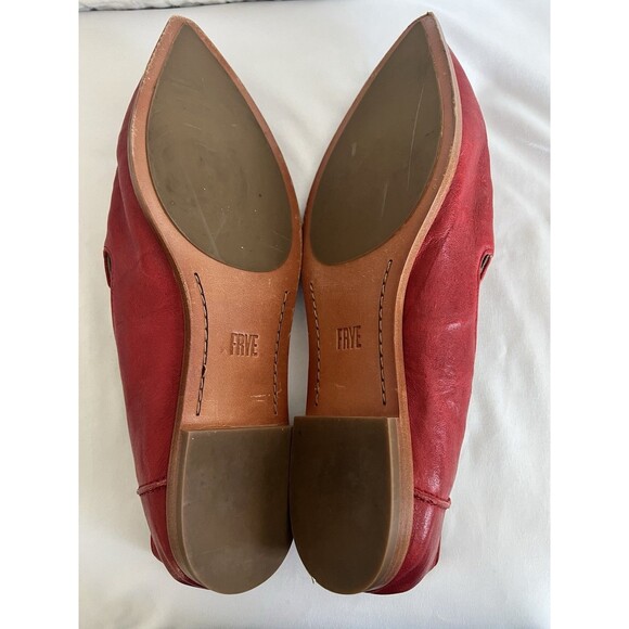 Frye Kenzie Venetian Pointed Toe Flat Leather Loafers Size 8.5 EUC Red - Picture 11 of 11